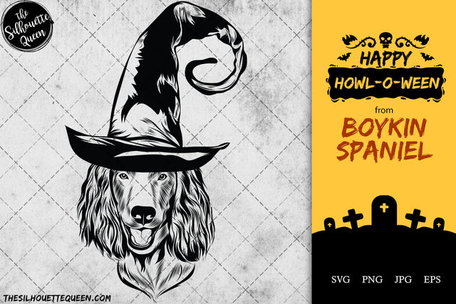 Boykin Spaniel dog svg portrait clipart vector graphic art Witch hat Halloween dog Cricut cut file cuttable design SVG Loveleen Kaur 