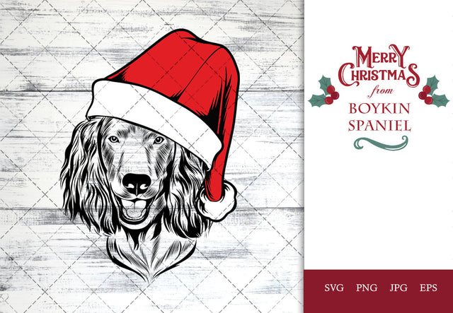 Boykin Spaniel dog svg portrait clipart vector graphic art Xmas hat Christmas dog Cricut cut file cuttable design SVG Loveleen Kaur 