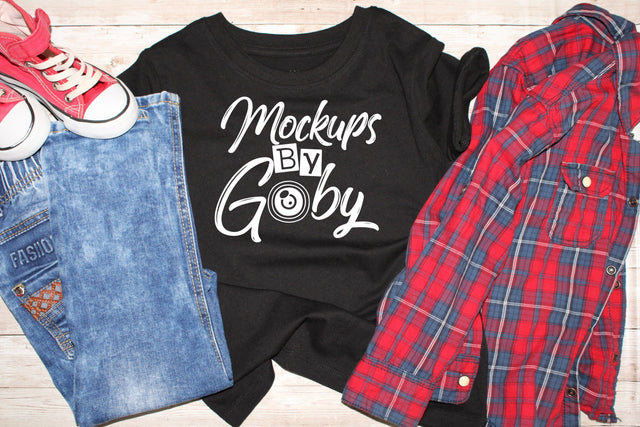 Boys Black Shirt Mockups, Child Mocku Ups, Kids Outfit, Styled Digital Image Mockup, Picture, Logo Free,Toddler Clothes, Flat Lay, JPG Image Mock Up Photo ArtStudio 