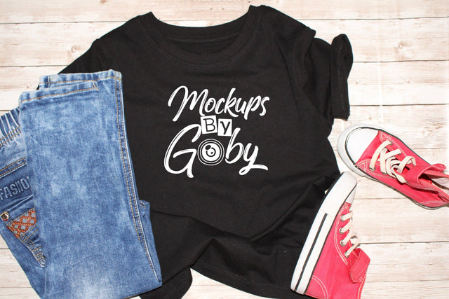 Boys Black Shirt Mockups, Child Mocku Ups, Kids Outfit, Styled Digital Image Mockup, Picture, Logo Free,Toddler Clothes, Flat Lay, JPG Image Mock Up Photo ArtStudio 