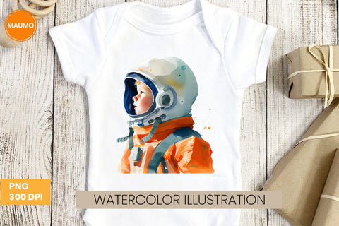 Boys in Space Suits Watercolor Clipart Sublimation Maumo Designs 