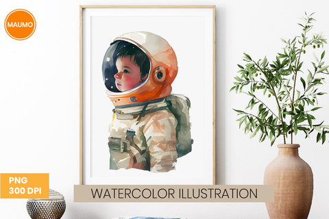 Boys in Space Suits Watercolor Clipart Sublimation Maumo Designs 