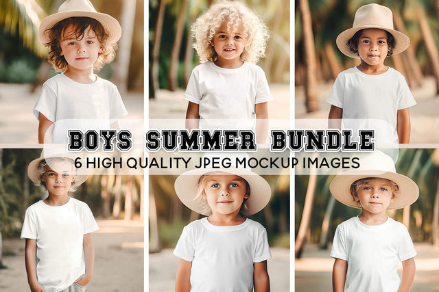 Boys T-Shirt Mockup Bundle - 6 Summer JPG Mock Up Images Mock Up Photo BijouBay 