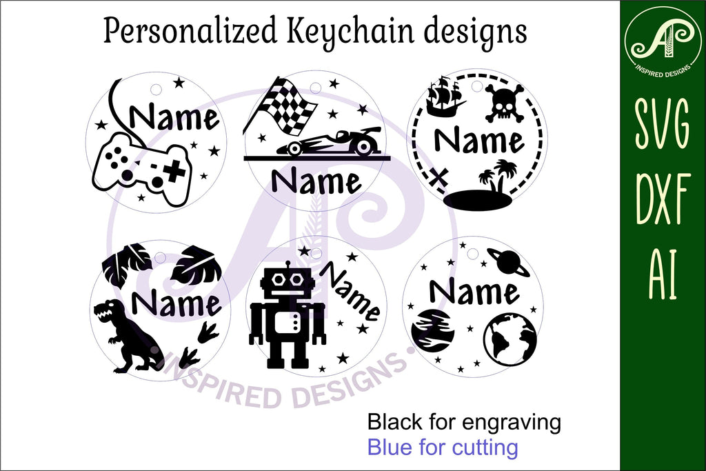 Boyish Keychains Boys theme set A keychain DIGITAL SVG 6 personalized designs - So Fontsy