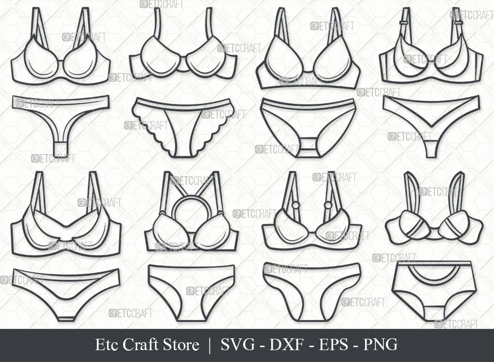 Bra & Panty Svg, Lingerie Outline, Women Underwear Svg, Bikini Svg, Bra ...