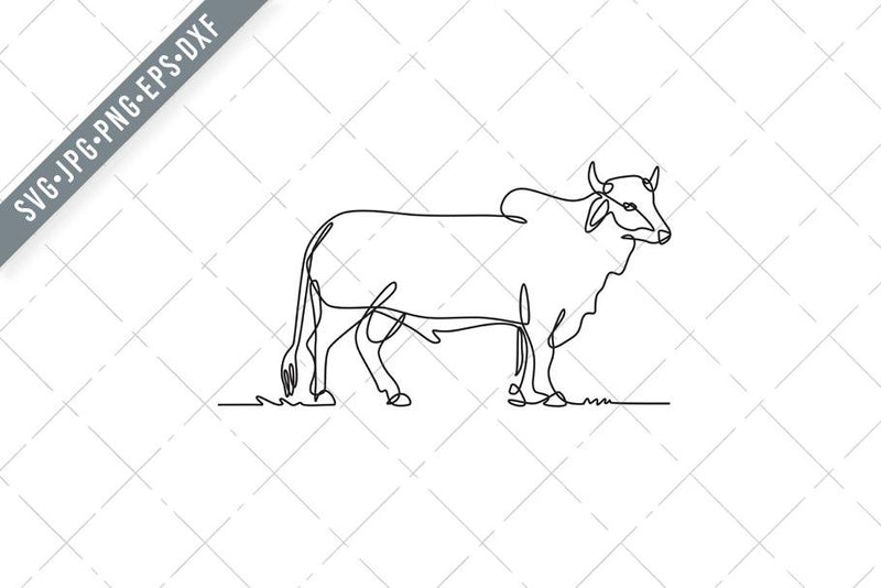 Brahman Bull Standing Side View Continuous Line Drawing Black and White Illustration SVG Patrimonio Designs Limited 