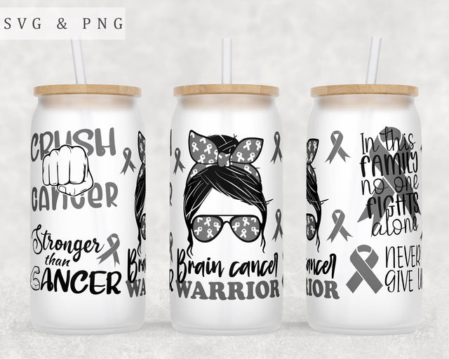 Brain Cancer Awareness Libbey Glass Can Wrap, 16oz Glass Can Sublimation Design, Brain Cancer Warrior Glass Can PNG File Sublimation HappyDesignStudio 