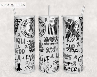 Brain Cancer Awareness Tumbler Wrap, 20 Oz Skinny Tumbler Brain Cancer Sublimation Design, Seamless Brain Cancer Tumbler PNG Sublimation HappyDesignStudio 
