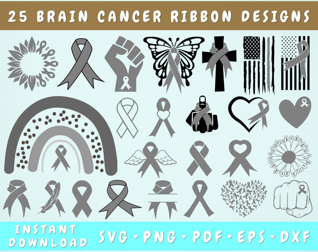 Brain Cancer Ribbon SVG Bundle, 25 Designs, Brain Cancer Clipart, Gray Cancer Ribbon SVG, Brain Cancer PNG Files, Brain Cancer Sunflower SVG SVG HappyDesignStudio 