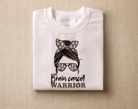 Brain Cancer Warrior SVG, Brain Cancer Messy Bun SVG, Gray Cancer SVG, Brain Cancer Survivor SVG, Brain Cancer Warrior PNG SVG HappyDesignStudio 