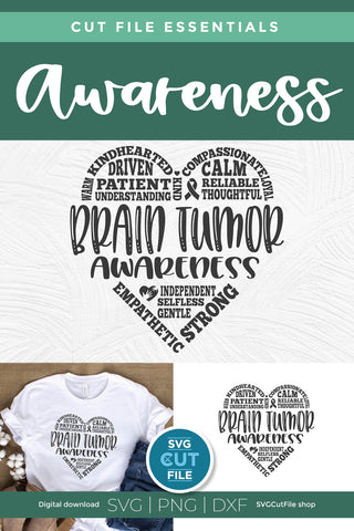 Brain Tumor Awareness svg with Subway Art Heart SVG SVG Cut File 