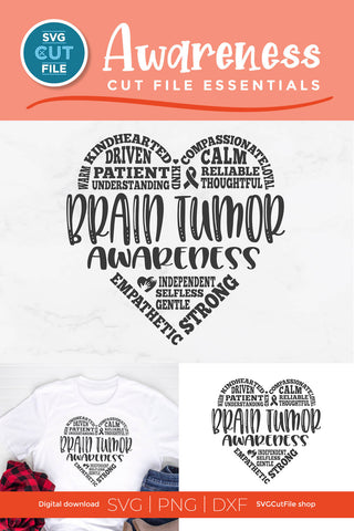 Brain Tumor Awareness svg with Subway Art Heart SVG SVG Cut File 