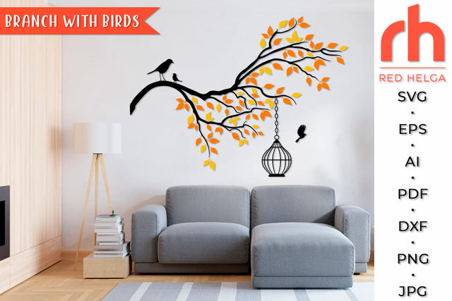 Branch with Birds SVG - Fall Tree Cut File SVG RedHelgaArt 