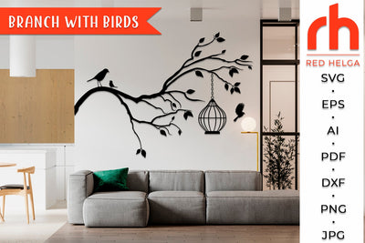 Branch with Birds SVG - Spring Tree Cut File SVG RedHelgaArt 