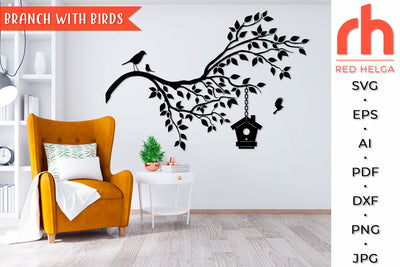 Branch with Birds SVG - Tree Cut File SVG RedHelgaArt 