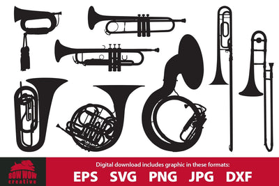 Brass Musical Band Instruments SVG Cutting File & Clipart Bundle SVG Bow Wow Creative 