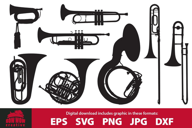 Brass Musical Band Instruments SVG Cutting File & Clipart Bundle SVG Bow Wow Creative 
