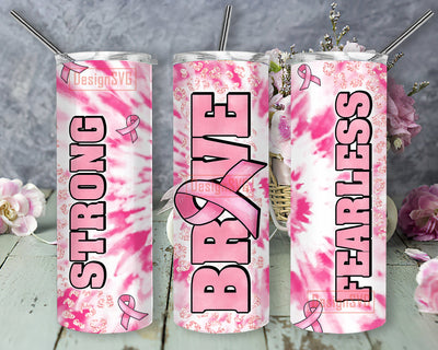 Brave Strong Fearless 20oz Skinny Tumbler, Breast Cancer Awareness Tumbler Png, Leopard Pink Ribbon Design Png, Cancer Sublimation Design, Digital Download Sublimation DesignSVG 