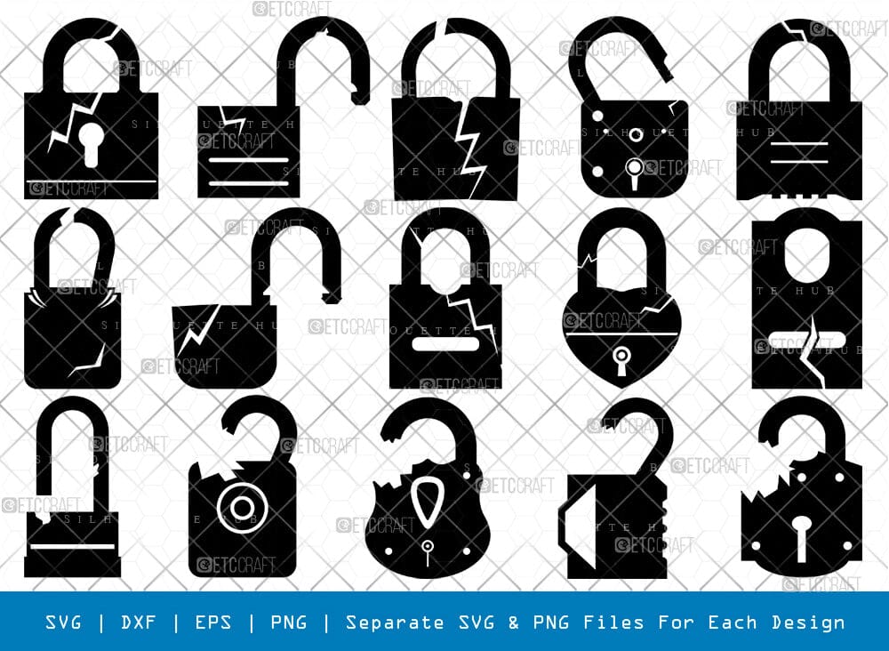 Lock Exploded Svg Breaking Lock Silhouette Svg Cricut Cut Files Png Bundle, SB01045 - So ...