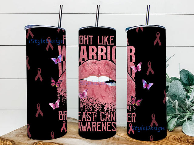 Breast Cancer 20 oz Skinny Tumbler Straight and Warped Design Digital Download PNG Sublimation iStyleDesign 