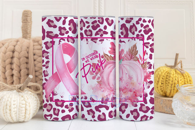 Breast Cancer Awareness 20 oz Skinny Tumbler Pink Leopard Wrap, Breast Cancer Awareness Tumbler Wrap, In October we wear Pink Sublimation Straight & Tapered Tumbler Sublimation BouDesign 