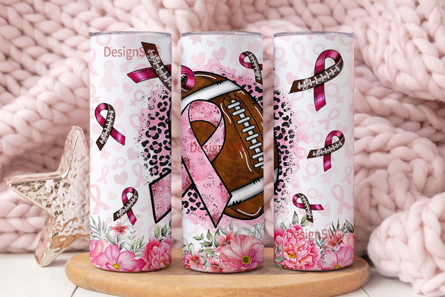 Breast Cancer Awareness 20 oz Skinny Tumbler Sublimation Design Digital Download PNG, DIGITAL ONLY, Pink Ribbon Football Fall Tumbler Wrap Sublimation DesignSVG 