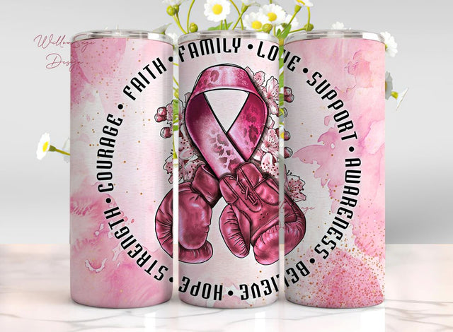 Breast Cancer Awareness 20 oz Skinny Tumbler Sublimation Design Digital Download PNG, Tumbler Wrap Sublimation WillowSageDesign 
