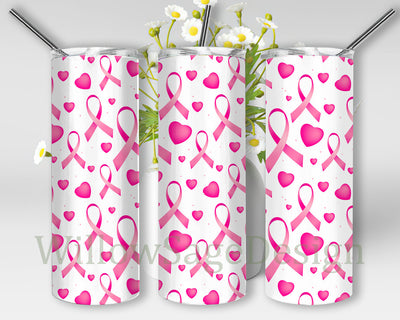 Breast Cancer Awareness 20oz Full Tumbler Wrap, Pink Ribbon Heart Tumbler Png, Cancer Pink Ribbon Png , Breast Cancer Tumbler Template, Digital Download Sublimation WillowSageDesign 