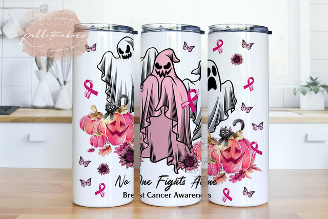 Breast Cancer Awareness 20oz Tumbler Wrap Digital Download, No One Fights Alone Boo Cancer 20oz Skinny Tumbler Wrap, Straight and Tapered Design Sublimation Rabbitmakies 