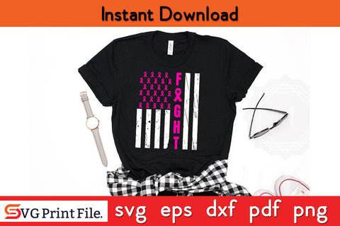 Breast Cancer Awareness American Flag SVG PNG Cricut Silhouette Cut File SVG SVG Print File 
