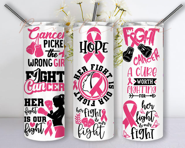 Breast Cancer Awareness Design Png, Motivational Quote 20oz Skinny Tumbler, Pink Ribbon Design Png, Breast Cancer Tumbler With Lid And Straw, Instant Download Sublimation PixelChick 