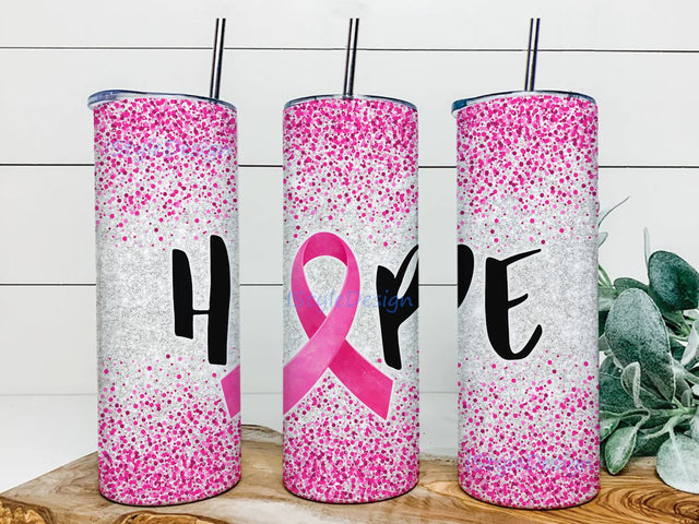 Breast Cancer Awareness Hope Ribbon 20 oz Skinny Wrap Sublimation Straight/Tapered Sublimation BouDesign 