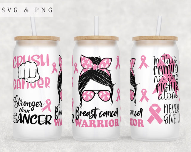 Breast Cancer Awareness Libbey Glass Can Wrap, 16oz Glass Can Sublimation Design, Breast Cancer Warrior Glass Can PNG File Sublimation HappyDesignStudio 