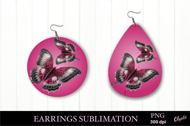 Breast Cancer Awareness. Pink Butterfly Earrings PNG Sublimation Olga Terlyanskaya 