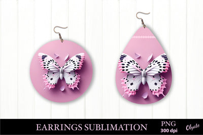 Breast Cancer Awareness. Pink Butterfly Earrings PNG Sublimation Olga Terlyanskaya 