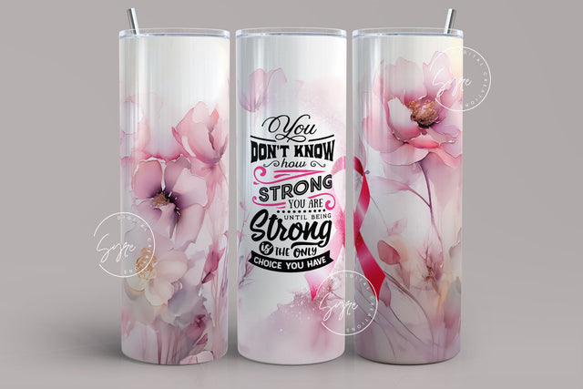 Breast Cancer Awareness, Pink Ribbon, 20 oz Skinny Tumbler Design PNG, Motivational Tumbler, Survivor Affirmations, Floral Tumbler, Digital Sublimation Syre Digital Creations 