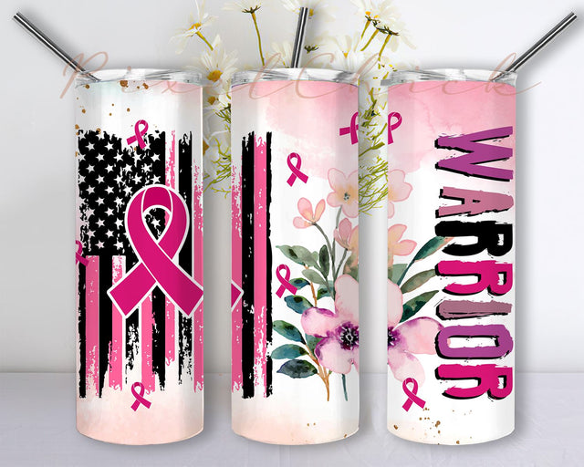 Breast Cancer Awareness Pink Ribbon Warrior Tumbler Straight Design Digital Download PNG tumblers, Breast Cancer Awareness 20 oz Skinny Tumbler Sublimation Sublimation PixelChick 