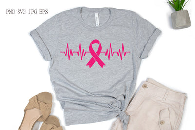 Breast Cancer Awareness | Pink Ribbon with heartbeat SVG Pfiffen's World 