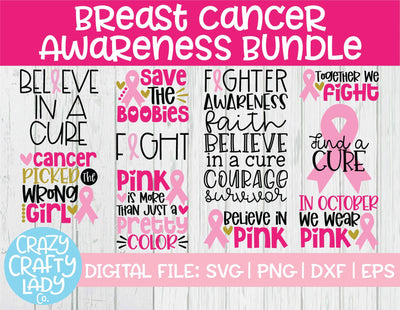 Breast Cancer Awareness Quote SVG Cut File Bundle SVG Crazy Crafty Lady Co. 
