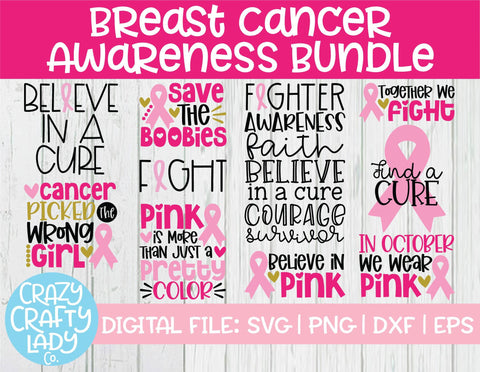 Breast Cancer Awareness Quote SVG Cut File Bundle SVG Crazy Crafty Lady Co. 