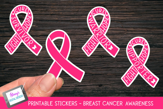 Breast Cancer Awareness Stickers - 4 Printable Stickers SVG Stacy's Digital Designs 