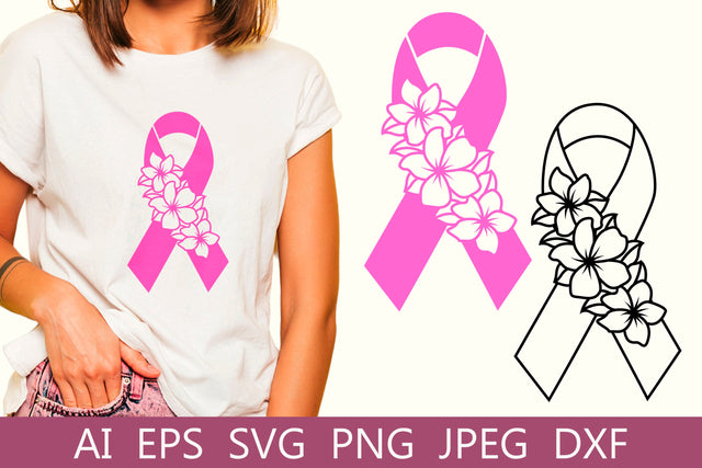 Breast cancer awareness svg, Fight cancersvg, Pink ribbon with flower svg SVG AnastasiyaArtDesign 