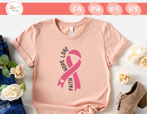 Breast Cancer / Breast Cancer Awareness - Faith Hope Love - SVG, PNG, DXF, EPS SVG Elsie Loves Design 