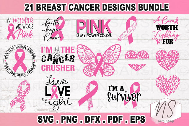 Breast Cancer Bundle SVG, Cancer Quotes SVG, breast cancer awareness, breast cancer ribbon SVG NS Arts Shop 