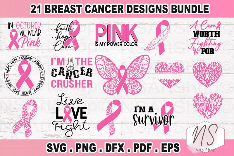 Breast Cancer Bundle SVG, Cancer Quotes SVG, breast cancer awareness, breast cancer ribbon SVG NS Arts Shop 