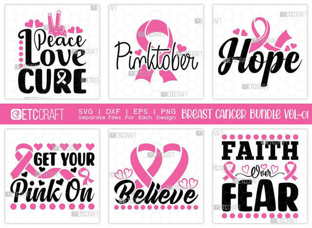 Breast Cancer Bundle Vol-01 | Peace Love Cure Svg | Pinktober Svg | Believe Svg | Hope Svg | Get Your Pink On Svg | Breast Cancer T-shirt Design SVG ETC Craft 