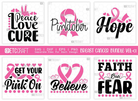 Breast Cancer Bundle Vol-01 | Peace Love Cure Svg | Pinktober Svg | Believe Svg | Hope Svg | Get Your Pink On Svg | Breast Cancer T-shirt Design SVG ETC Craft 