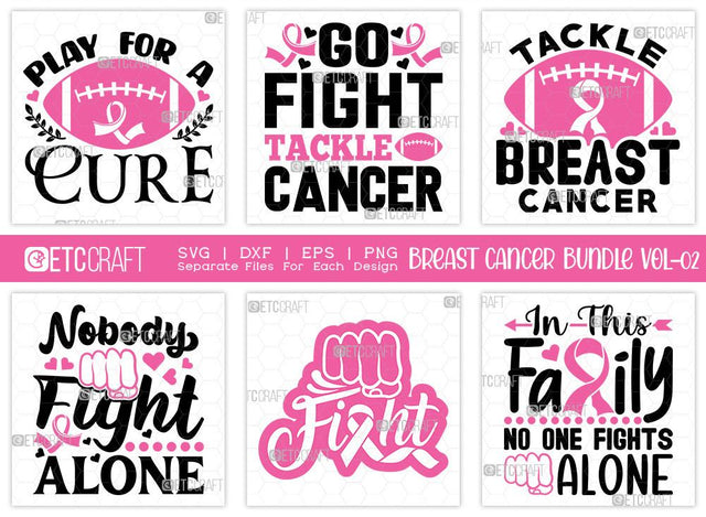 Breast Cancer Bundle Vol-02 | Play For A Cure Svg | Go Fight Tackle Cancer Svg | Tackle Breast Cancer Svg | Nobody Fight Alone Svg | Fight Svg | Breast Cancer T-shirt Design SVG ETC Craft 