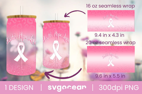 Breast Cancer Can Glass | PNG | 16 Oz | 20 Oz Libbey Glass SVG SvgOcean 