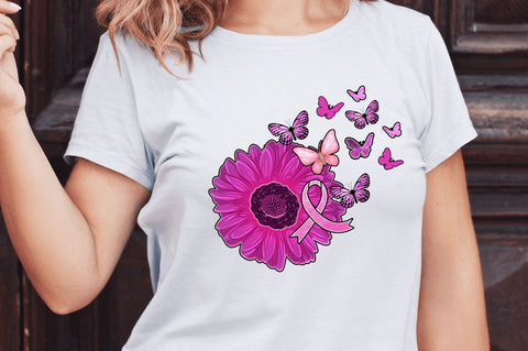 Breast Cancer Flower Sublimation PNG, Breast Cancer Sublimation Design Sublimation Regulrcrative 